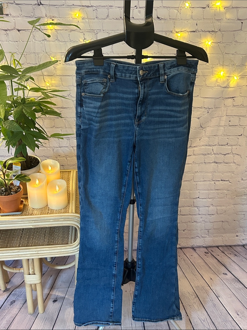American Eagle Outfitters Women's Dark Blue High Rise Skinny Kick Jeans 12 LONG